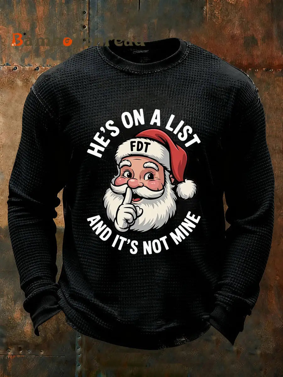 Men’s Santa Claus FDT Waffle Print Casual T-Shirt Black / S