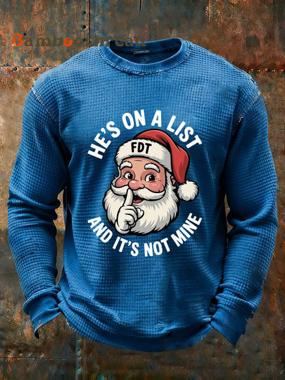 Men’s Santa Claus FDT Waffle Print Casual T-Shirt Blue / S
