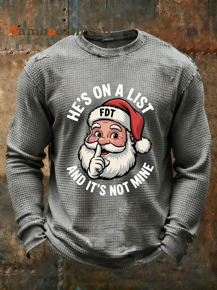 Men’s Santa Claus FDT Waffle Print Casual T-Shirt Gray / S