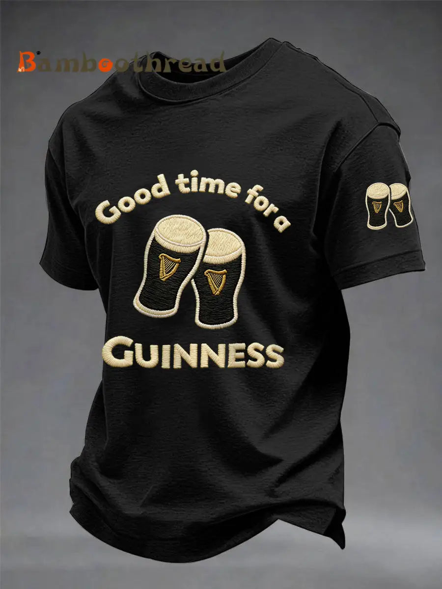 Men’s St. Patrick’s Day Good Time For A Guinness Print Casual Tee Black / S