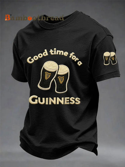 Men’s St. Patrick’s Day Good Time For A Guinness Print Casual Tee Black / S