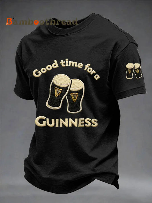 Men’s St. Patrick’s Day Good Time For A Guinness Print Casual Tee Black / S