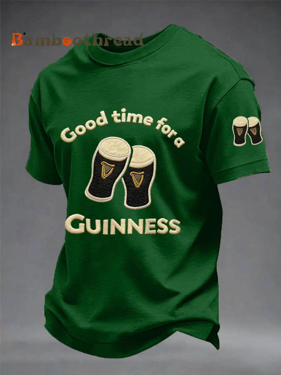 Men’s St. Patrick’s Day Good Time For A Guinness Print Casual Tee Dark Green / S