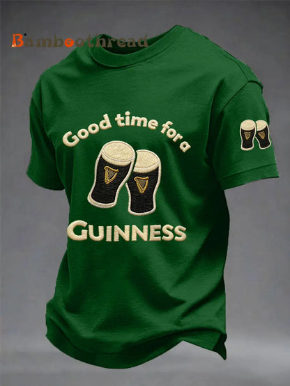 Men’s St. Patrick’s Day Good Time For A Guinness Print Casual Tee Dark Green / S