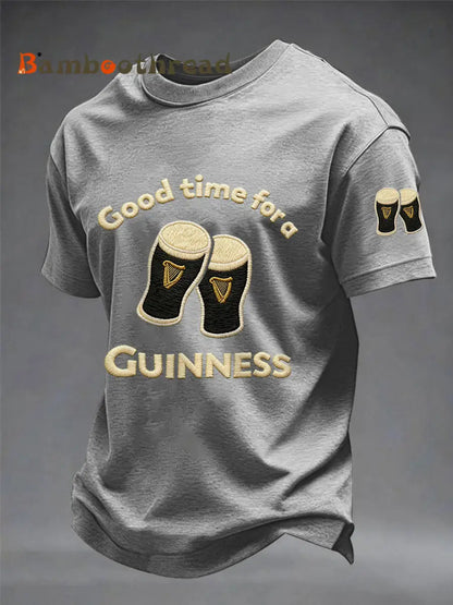 Men’s St. Patrick’s Day Good Time For A Guinness Print Casual Tee Light Gray / S