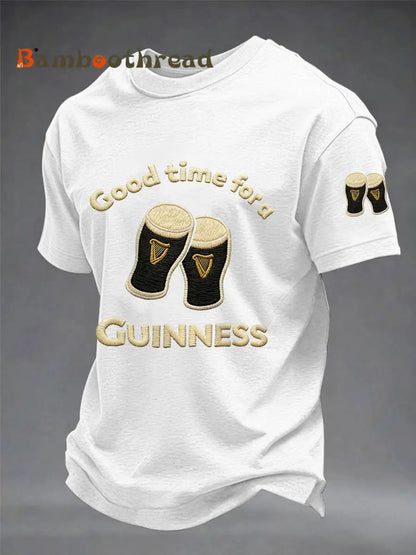 Men’s St. Patrick’s Day Good Time For A Guinness Print Casual Tee White / S