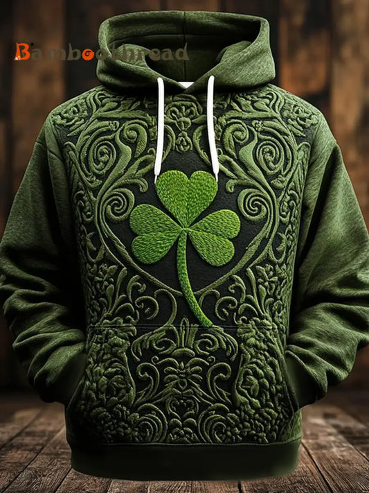 Men’s St. Patrick’s Day Green Shamrock Art Print Oversized Drop-Shoulder Hoodie with Pockets Green / S