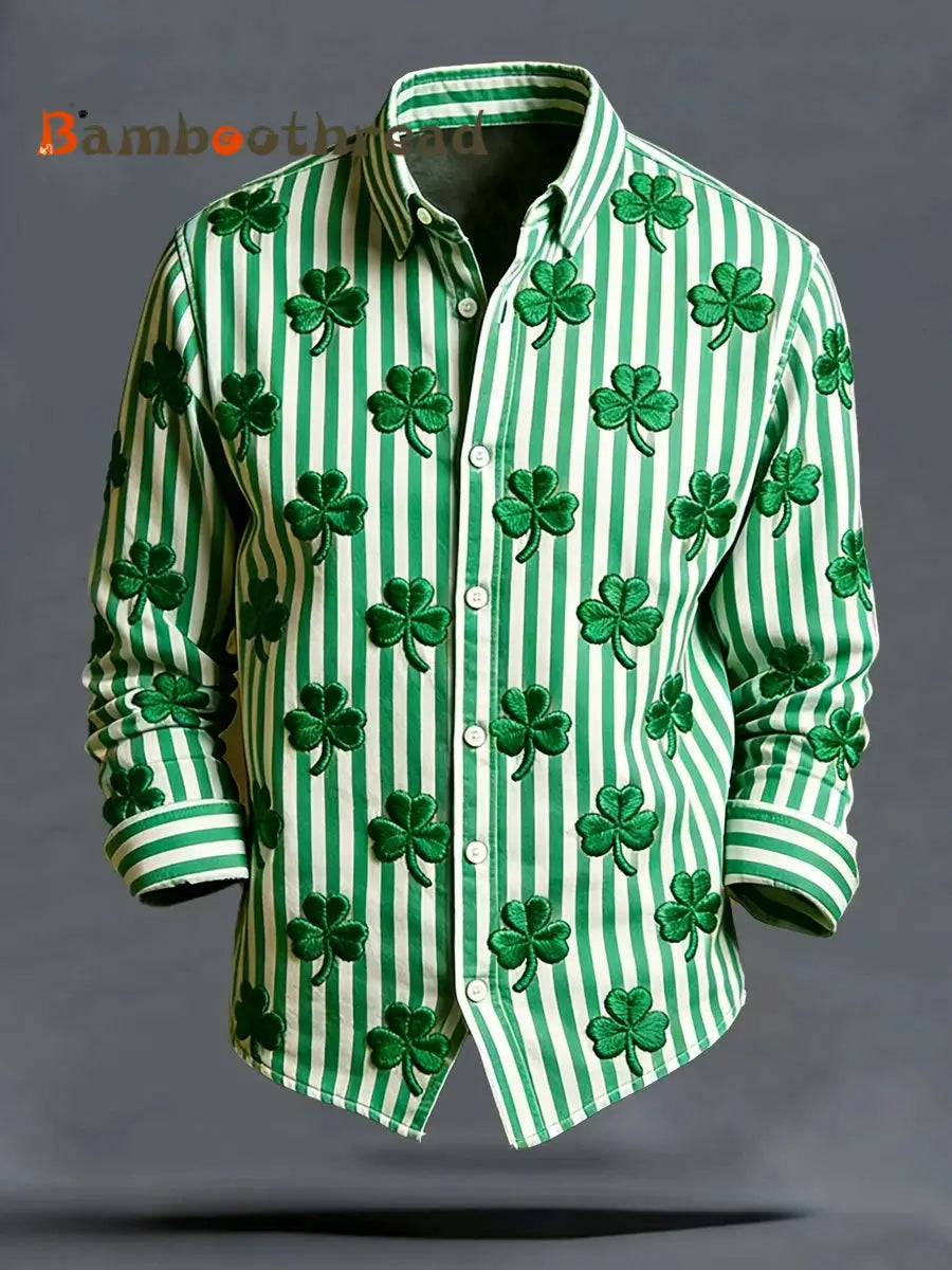 Men’s St. Patrick’s Day Shamrock Art Print Long-Sleeve Shirt As picture / S