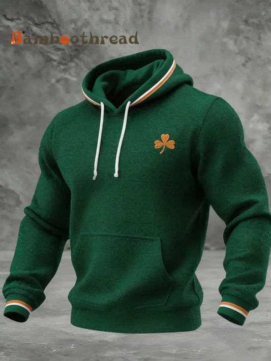 Men’s St. Patrick’s Day Shamrock Hoodie with Pockets Dark Green / S