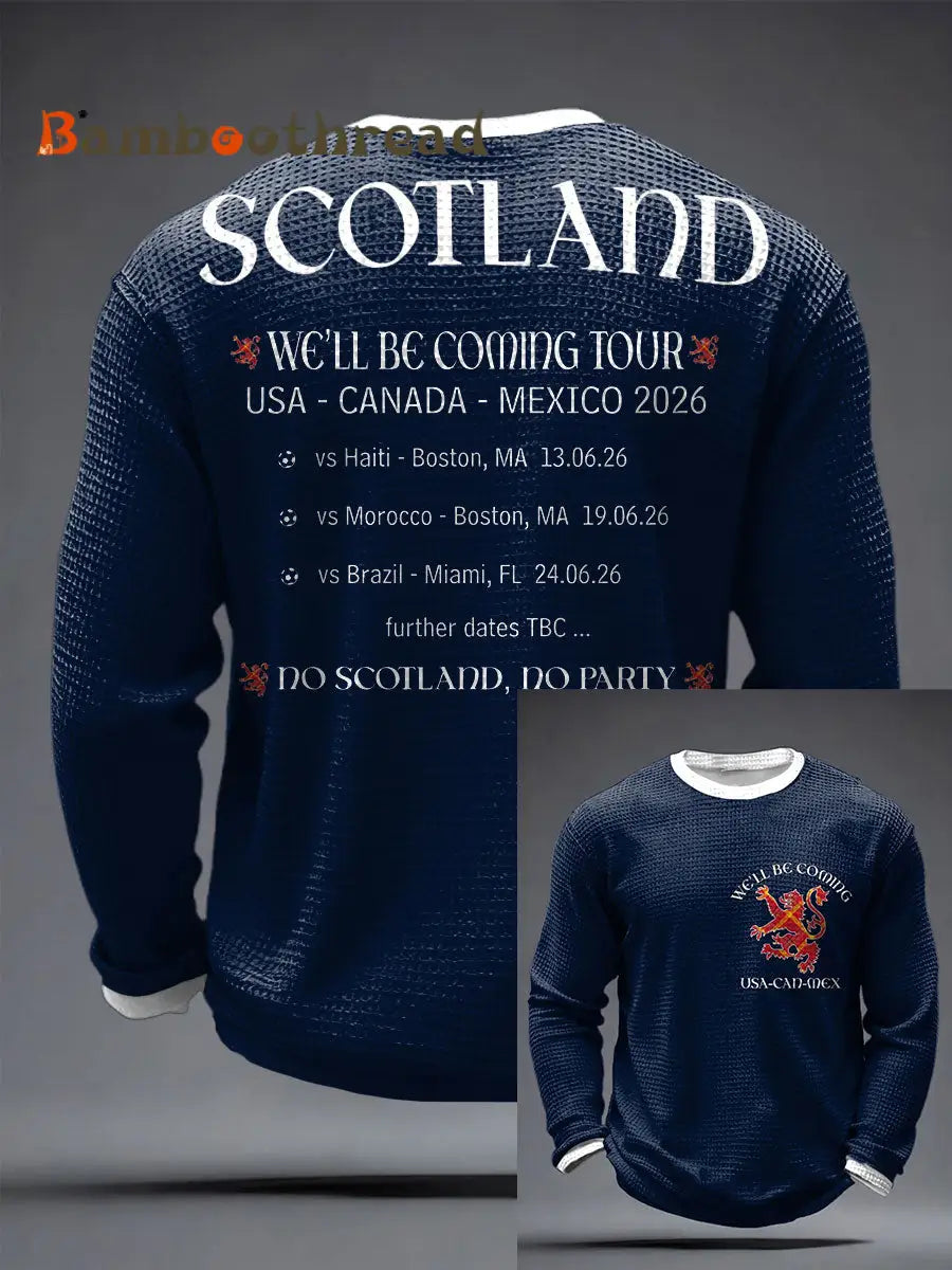 Men’s UK Football Lover Scotland We’ll Be Coming 2026 Printed Waffle Tops Navy Blue / S