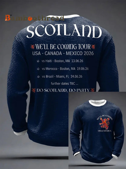 Men’s UK Football Lover Scotland We’ll Be Coming 2026 Printed Waffle Tops Navy Blue / S