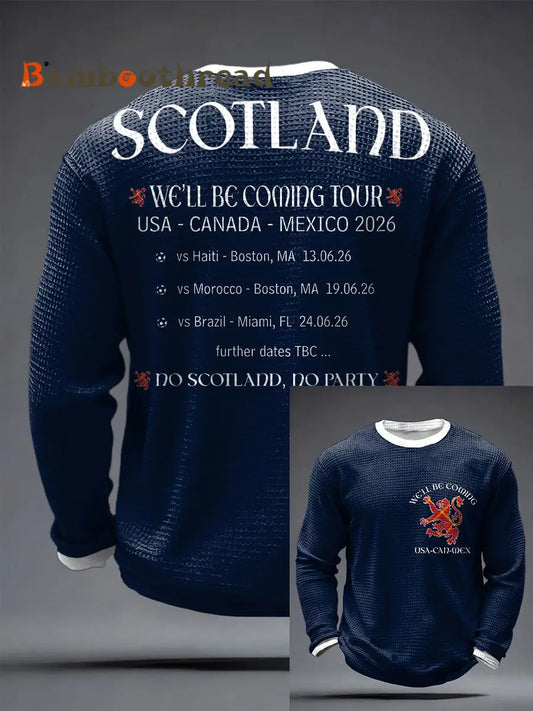 Men’s UK Football Lover Scotland We’ll Be Coming 2026 Printed Waffle Tops Navy Blue / S