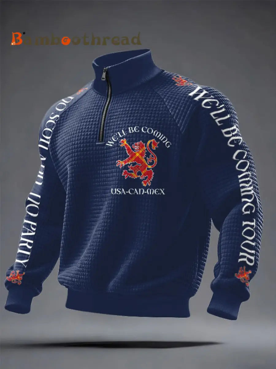 Men’s UK Scotland Football Lover We’ll Be Coming 2026 Printed Sweatshirt Navy Blue / S