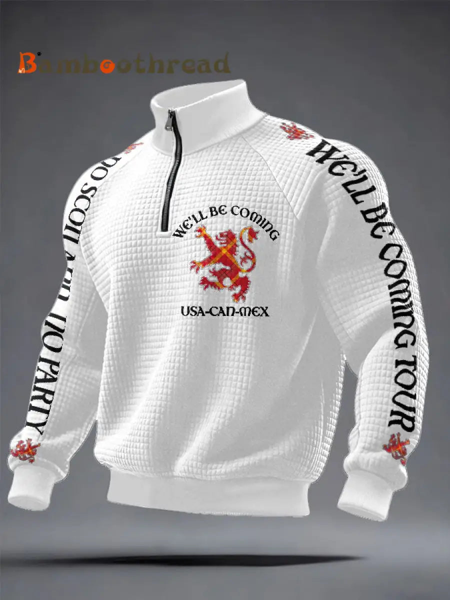 Men’s UK Scotland Football Lover We’ll Be Coming 2026 Printed Sweatshirt White / S