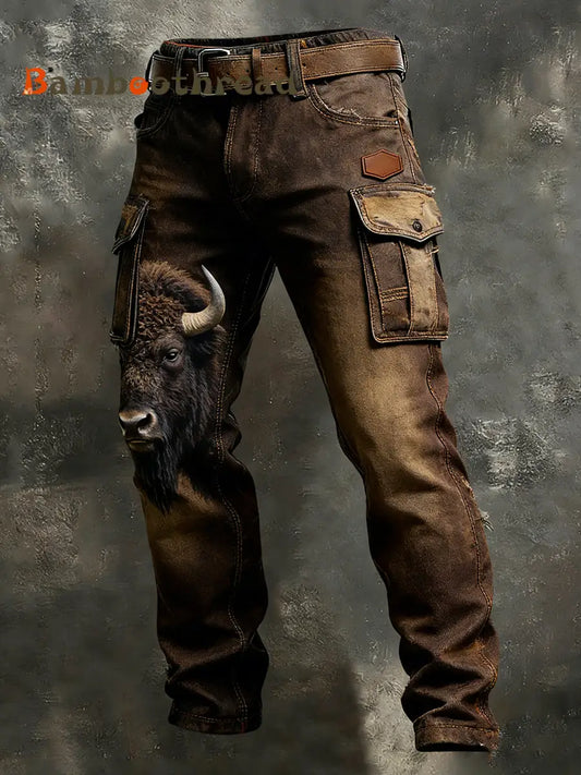 Men’s Vintage Animal Print Art Business Casual Work Pants A / S