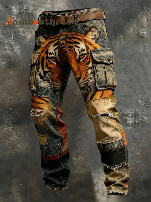 Men’s Vintage Animal Print Art Business Casual Work Pants A / S