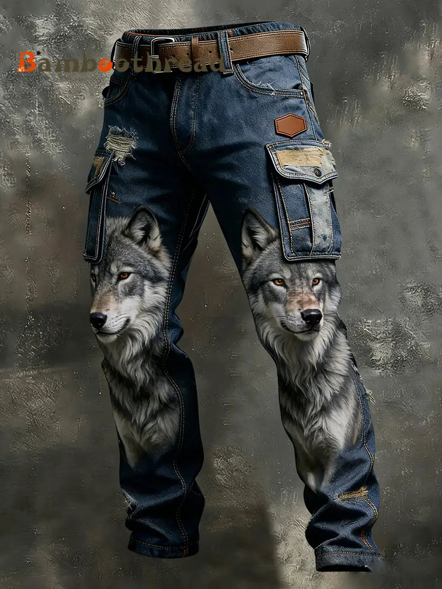 Men’s Vintage Animal Print Art Business Casual Work Pants A / S