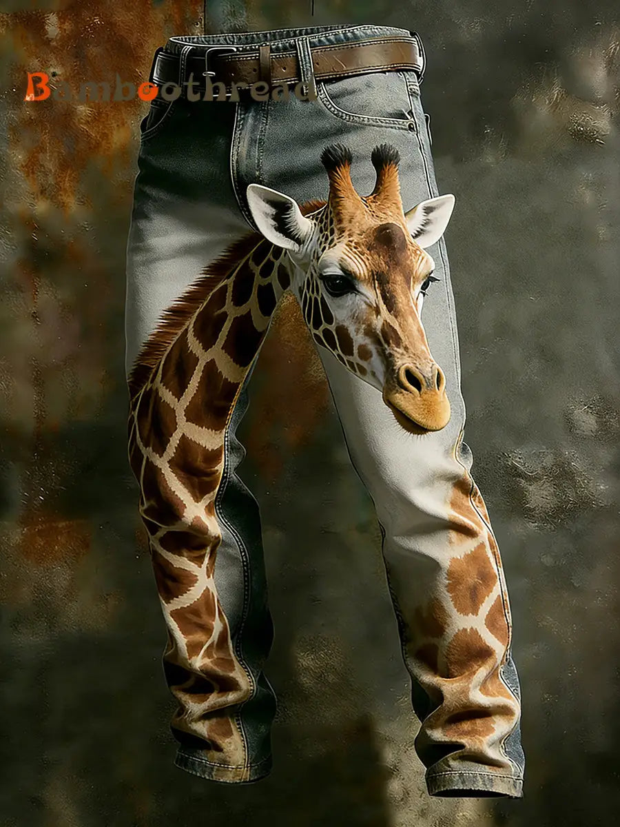 Men’s Vintage Animal Print Art Business Casual Work Pants A / S