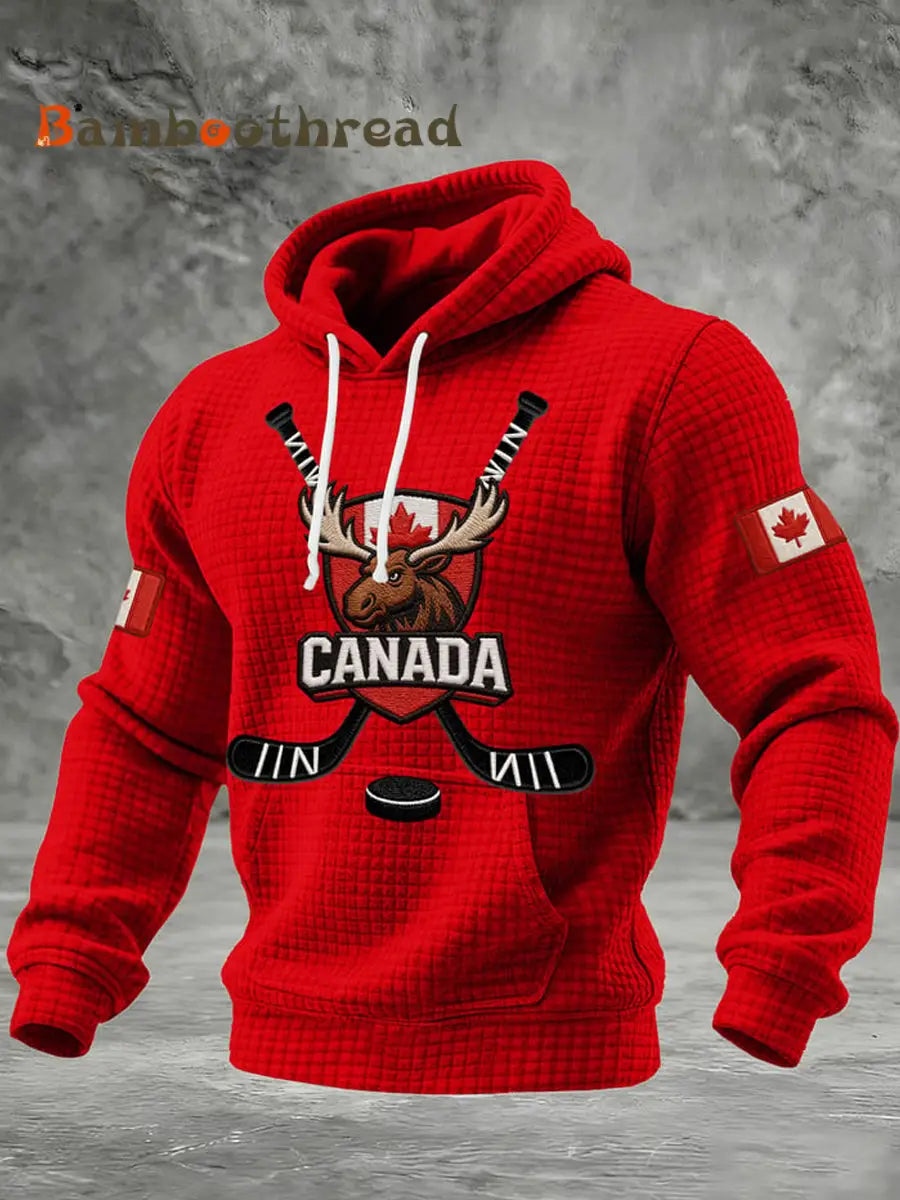 Men’s Vintage Canada Hockey Printed Casual Hoodie Red / S