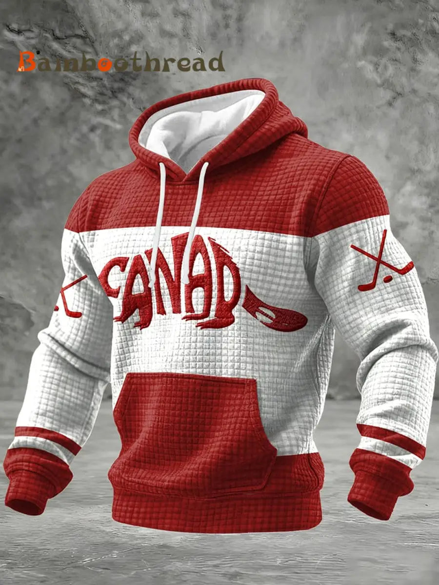 Men’s Vintage Canada Hockey Printed Casual Hoodie Red / S