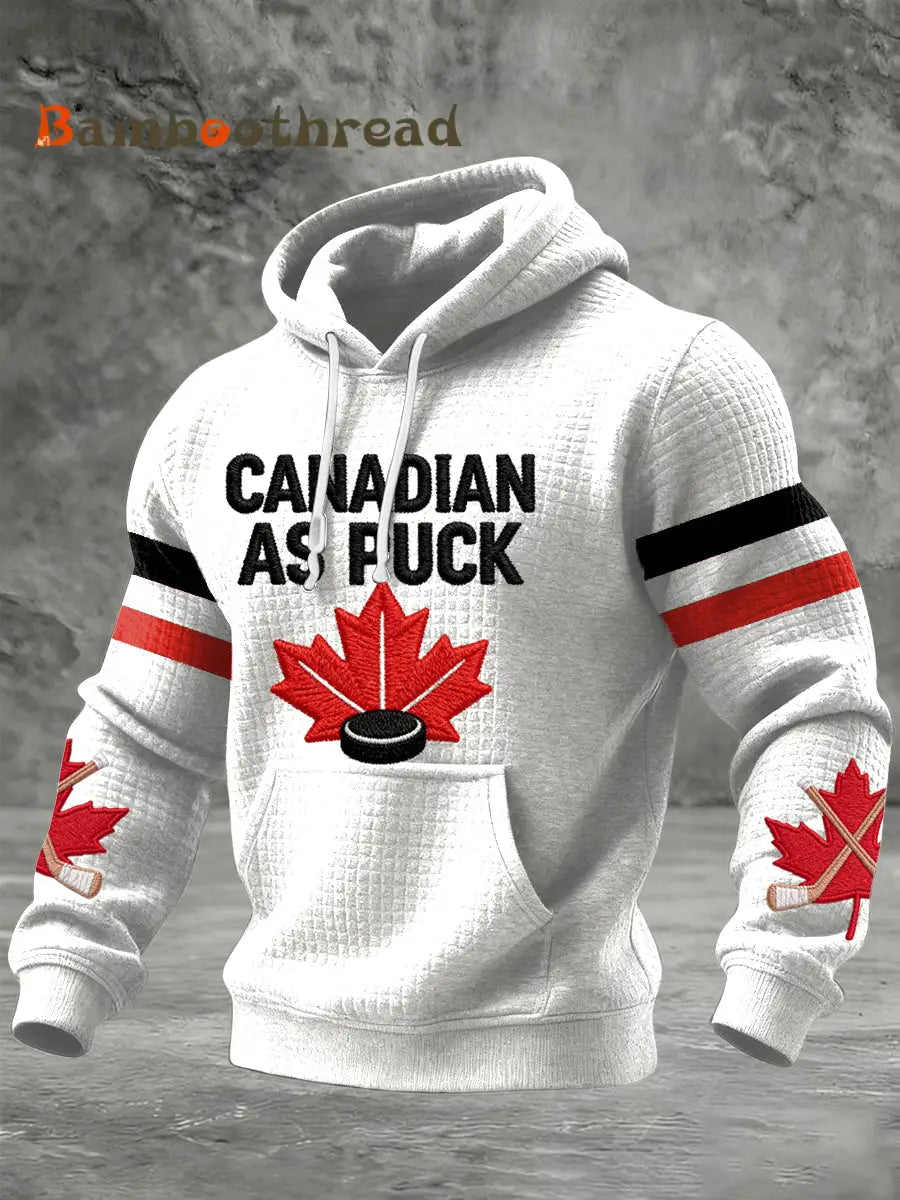 Men’s Vintage Canadian Hockey Patchwork Casual Hoodie White / S