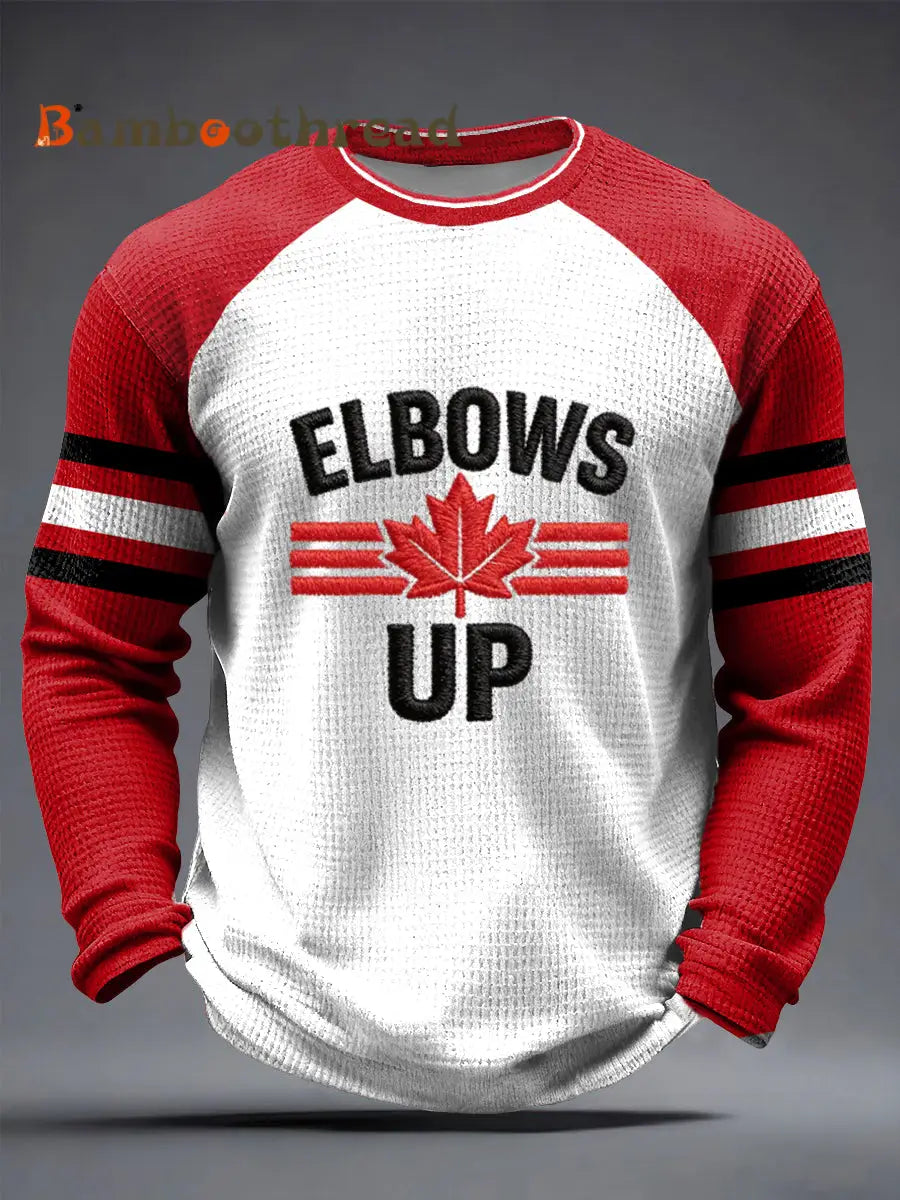Men’s Vintage Canadian Hockey Patchwork Casual Waffle Weave T-Shirt Red / S