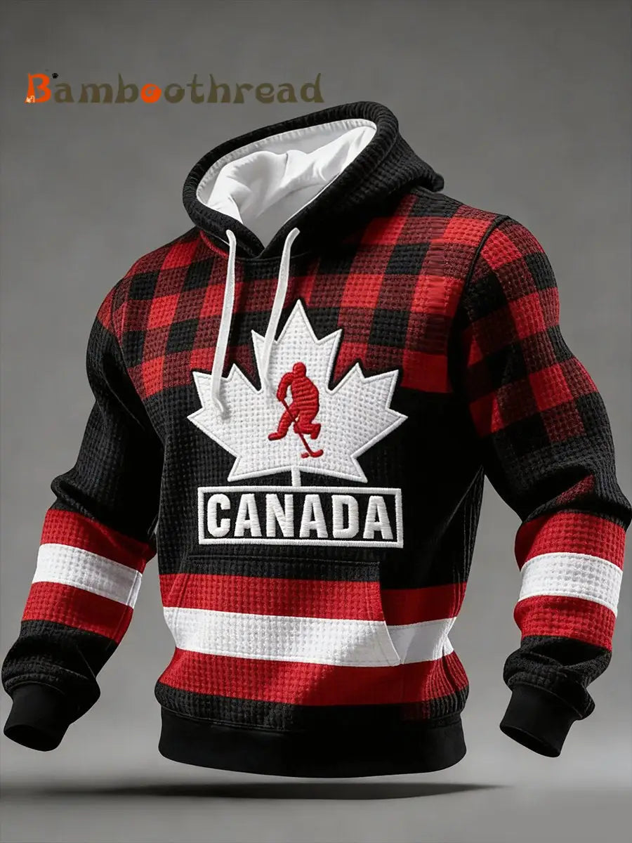 Men’s Vintage Canadian Ice Hockey Print Hoodie Black / S