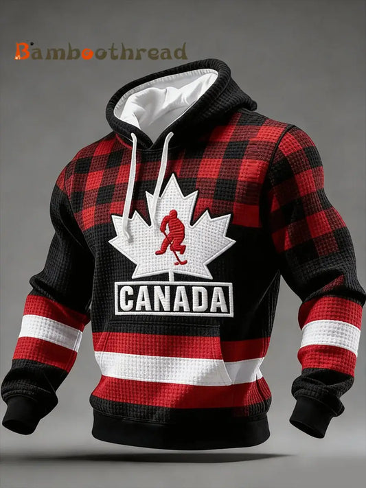 Men’s Vintage Canadian Ice Hockey Print Hoodie Black / S