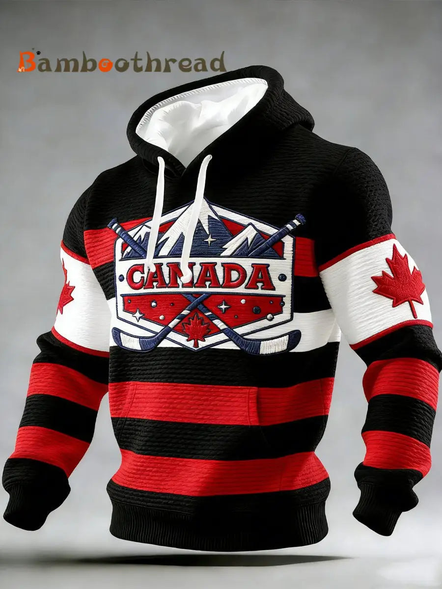 Men’s Vintage Canadian Ice Hockey Print Hoodie Black / S