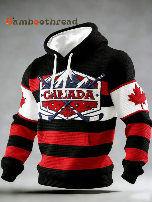 Men’s Vintage Canadian Ice Hockey Print Hoodie Black / S