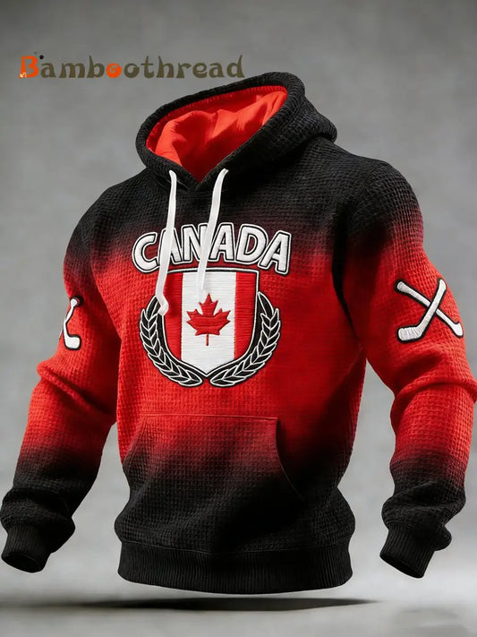 Men’s Vintage Canadian Ice Hockey Print Hoodie Black / S