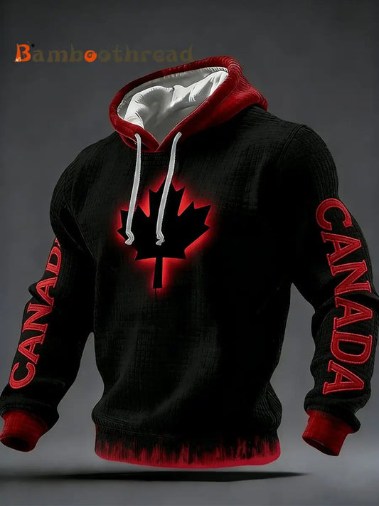 Men’s Vintage Canadian Ice Hockey Print Hoodie Black / S