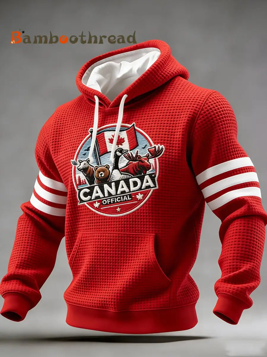 Men’s Vintage Canadian Ice Hockey Print Hoodie Red / S