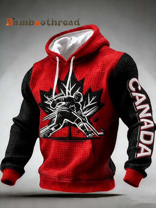 Men’s Vintage Canadian Ice Hockey Print Hoodie Red / S