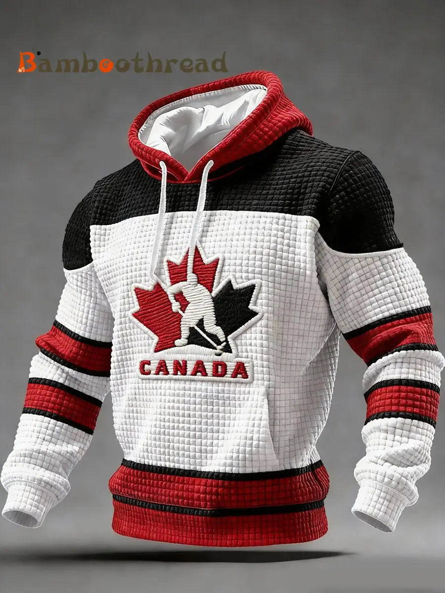 Men’s Vintage Canadian Ice Hockey Print Hoodie Red / S