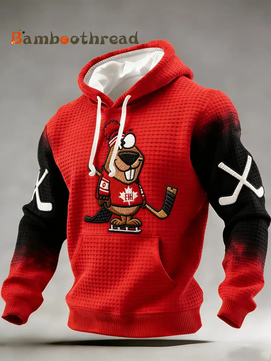 Men’s Vintage Canadian Ice Hockey Print Hoodie Red / S