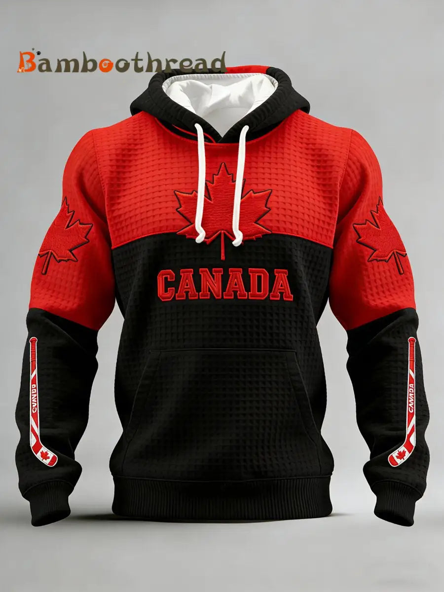 Men’s Vintage Canadian Ice Hockey Print Hoodie Red / S