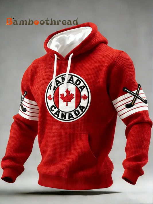 Men’s Vintage Canadian Ice Hockey Print Hoodie Red / S