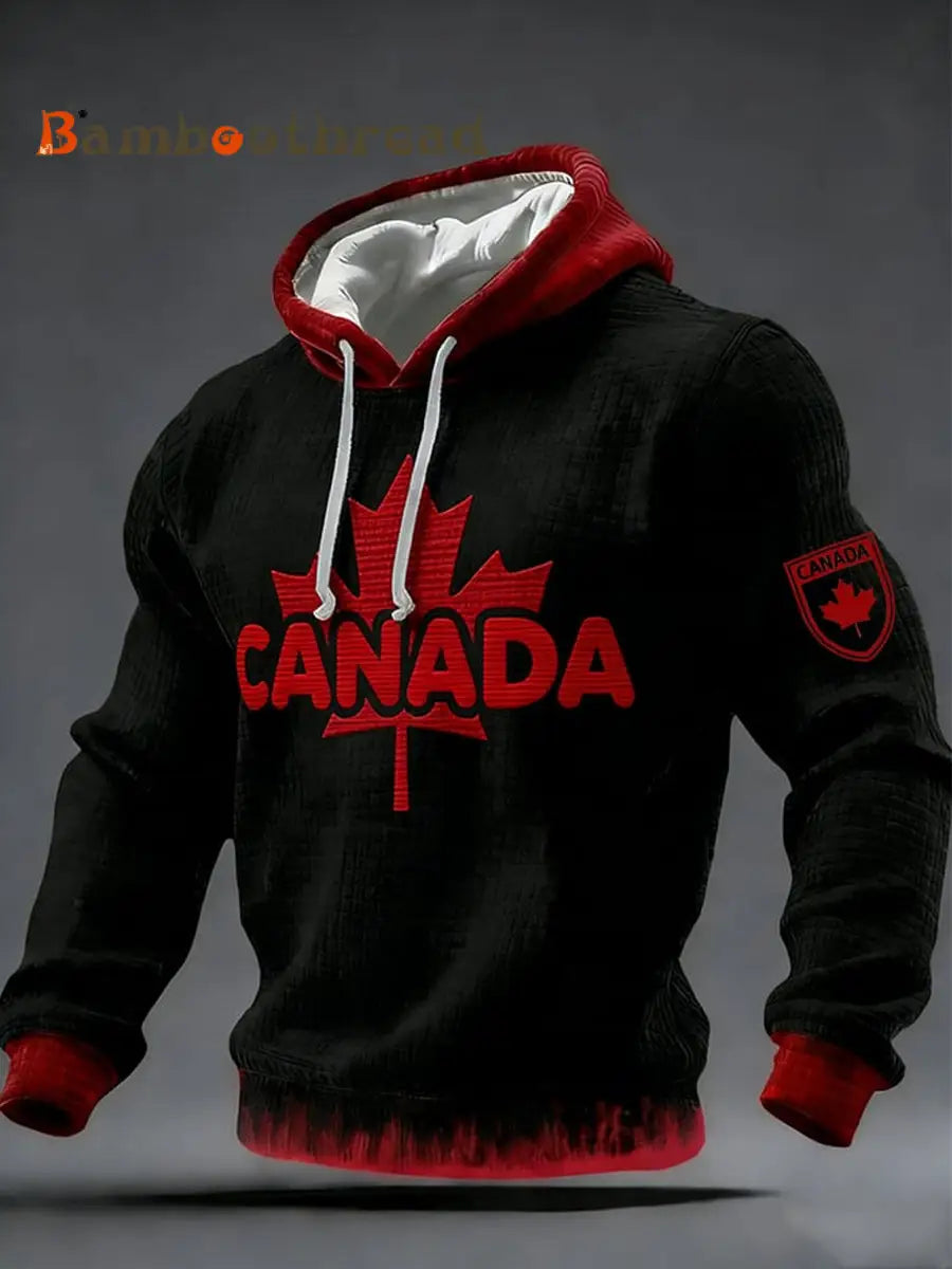 Men’s Vintage Canadian Ice Hockey Print Long-Sleeved Hoodie Multicolour / S
