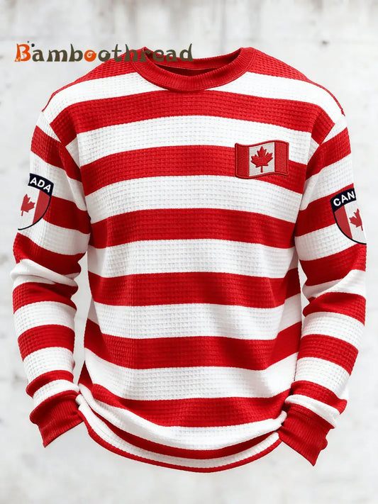 Men’s vintage Canadian ice hockey print long-sleeved T-shirt Red / S