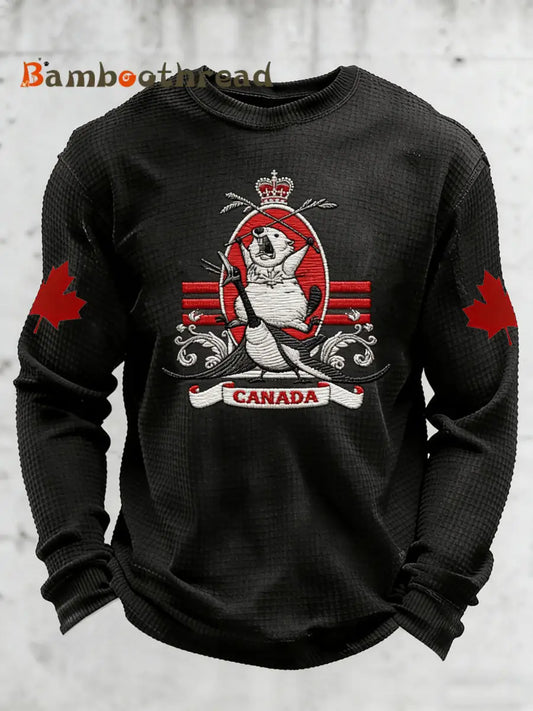 Men’s vintage Canadian ice hockey print long-sleeved T-shirt Red / S
