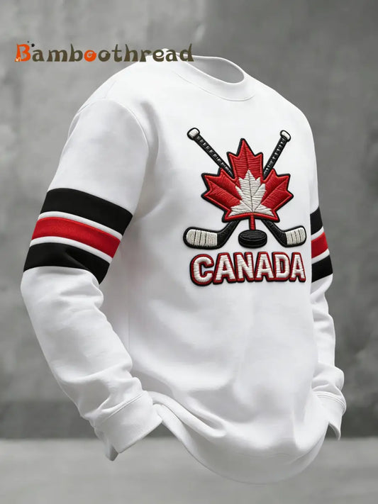 Men’s Vintage Canadian Maple Leaf Hockey Casual Crewneck Sweatshirt White / S