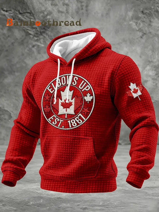 Men’s Vintage Elbows Up Canada Hockey Printed Casual Hoodie Red / S
