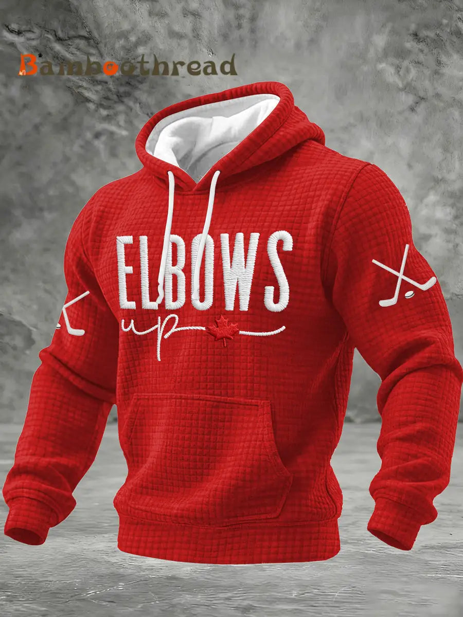Men’s Vintage Elbows Up Canada Hockey Printed Casual Hoodie Red / S