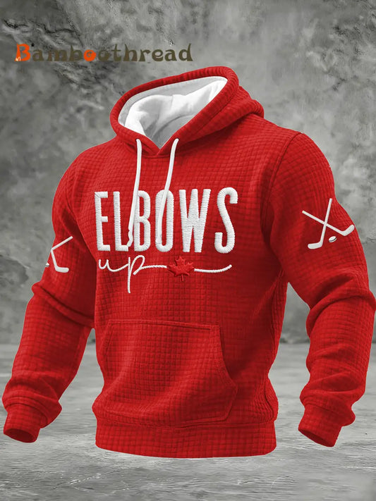 Men’s Vintage Elbows Up Canada Hockey Printed Casual Hoodie Red / S