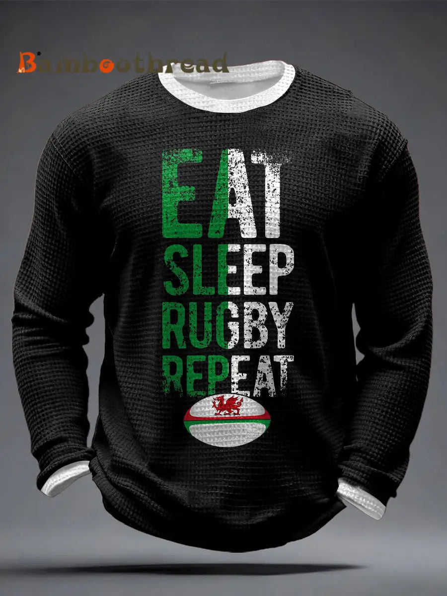 Men’s Wales Rugby Lover CYMRU Print Waffle Tops Black / S