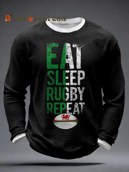 Men’s Wales Rugby Lover CYMRU Print Waffle Tops Black / S