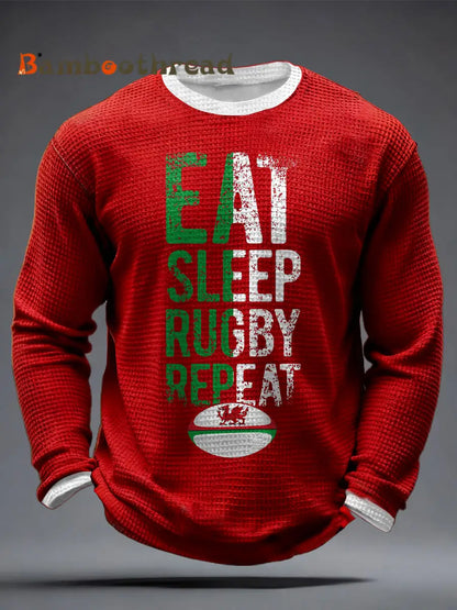 Men’s Wales Rugby Lover CYMRU Print Waffle Tops Red / S