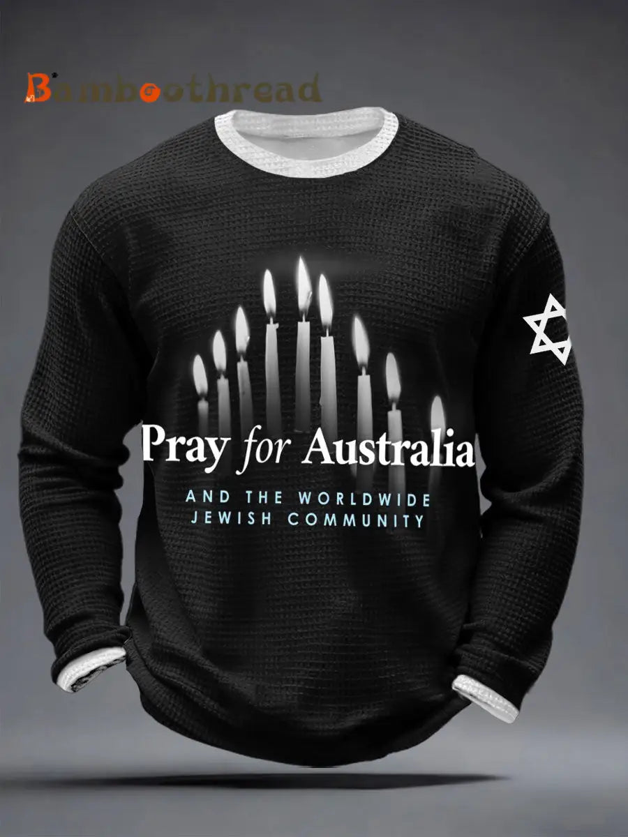 Men’s Wear Pray For Australia and the Worldwide Jewish Community Waffle T-Shirts Black / S