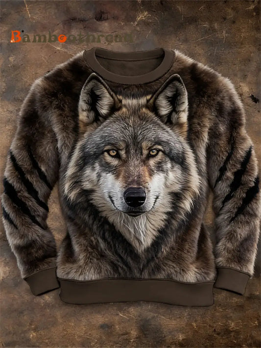 Men’s Western Wolf Flannel Hoodie As picture / S